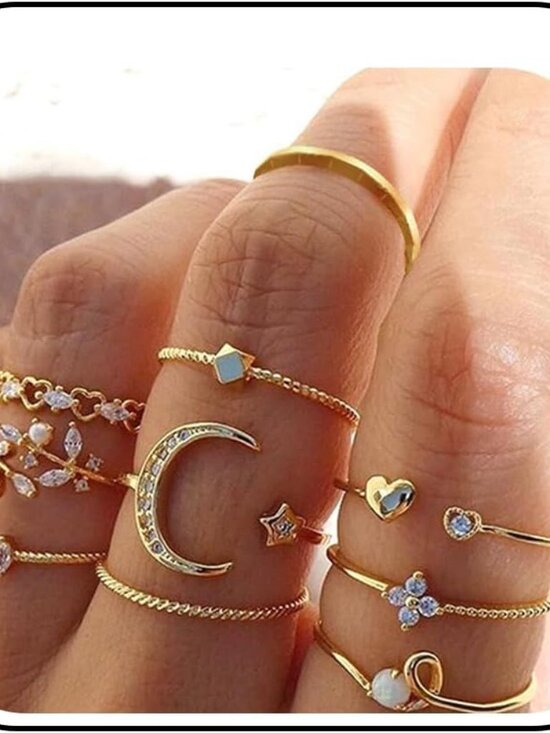 Jewelry - Gold Stackable Rings for Women Teen Girl Gifts Trendy Stuff Simple Star Moon Hea